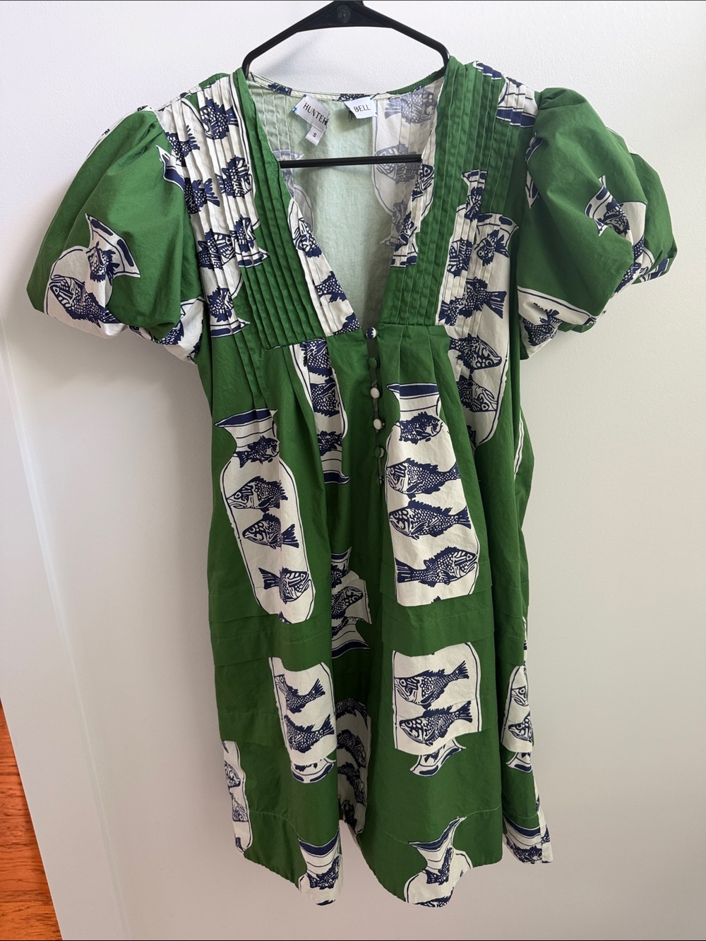 Hunter Bell Wilkes Dress Green Fish Print Short Dress - Picture 2 of 4